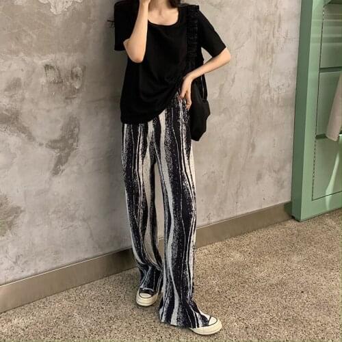 Women Stylish Tie Dye Wide Leg Pants 2021 Summer Chic Loose Casual Straight Trousers