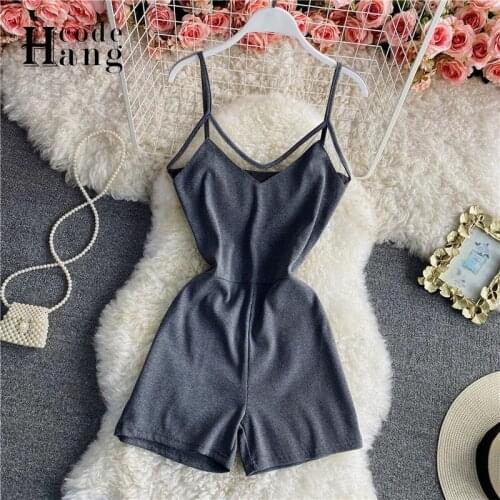 HangCode Europe Ins Fashion Mesh Patchwork Casual Shorts Jumpsuits Women All Match Streetwear Spaghetti Strap Black Rompers