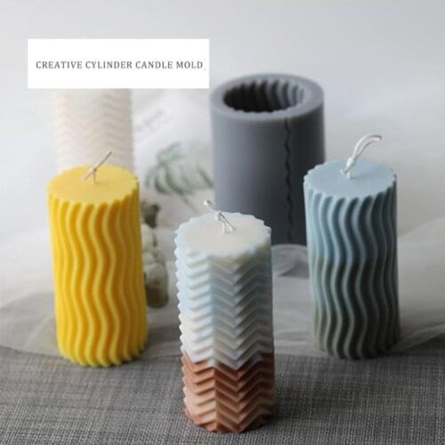 3D Cylinder Stripe Wave Candle Mold Silicone Clay Soap Mould for Making Soy Wax Beeswax Candles Handmade