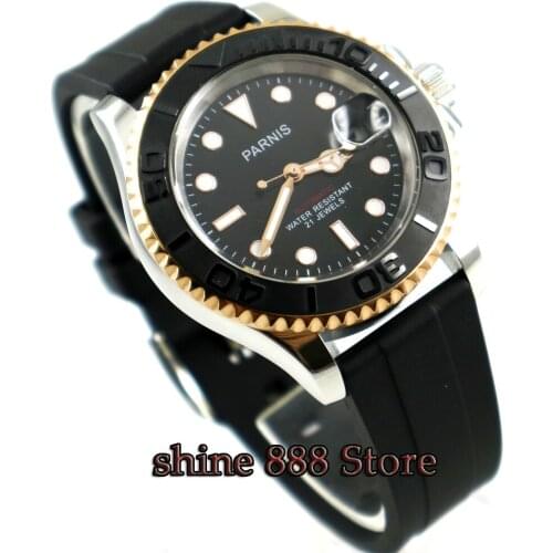 41mm Parnis Black Dial Sapphire Glass Luminous Marks Luxury Brand Miyota 8215 Automatic Movement mens Watch