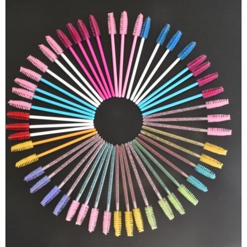 50Pcs Diamond Handle Mascara Wands Eyelash Crystal Eyelash Makeup Brush Extension Tool Brushes Colour False Eyelashes