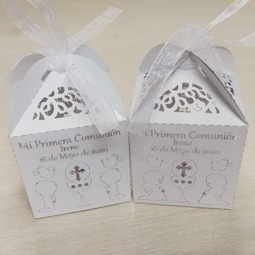 50 Pieces Personalized Holy Communion Candy Box Custom Name Date Boys Girls Primera Comunion Party Decoration Candy Box