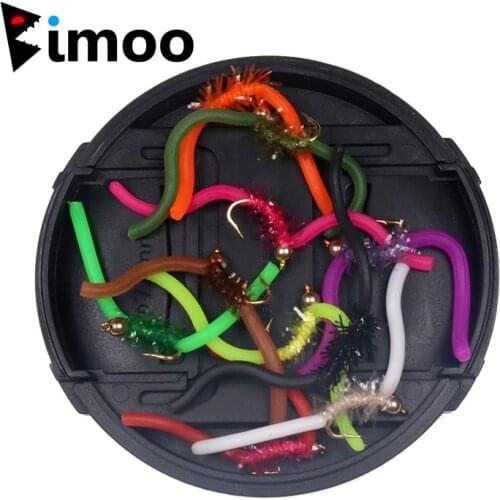 Bimoo 10pcs/Box Size #10 Bright Color Soft Squirmy Worms Trout Fly San Juan Worm Earthworm Hand Tied Fly for Trout Grayling etc