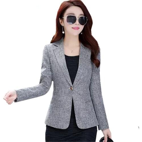 Blazer mujer Spring Autumn Plus Size Womens Business Suits Jackets One Button Office Ladies Blazers Short Slim Blazer Gray