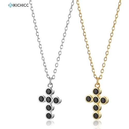 Kikichicc New 925 Sterling Silver Gold Cross Pendant Chain Necklace Women Simple Slim Women Fashion Jewelry Crystal Jewels