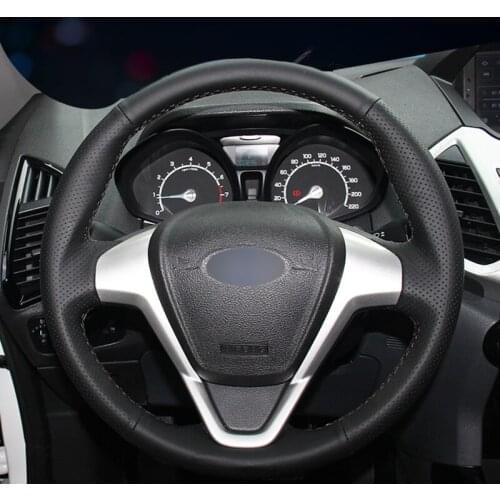 Black Artificial Leather Car Steering Wheel Cover for Ford Fiesta Ecosport B-MAX Ka(Ka+) Tourneo Courier Transit Courier