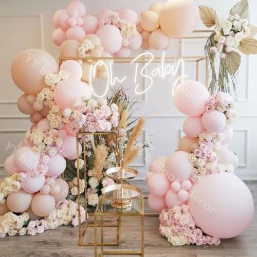 Baby Shower DIY Double Macaron Pink Wedding Birthday Party Decor Cream Peach Anniversary Shop Sign Balloon Arch Decoration