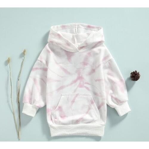 Bmnmsl Children Tie-dye Hooded Oversized Sweatshirt Dress Girls Loose Fit Long Sleeve Pullover with Front Pocket