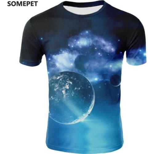 Galaxy Space Pattern Printing T-Shirt Casual Summer Style Fashion Printing Short-Sleeved T-Shirt Star Printing Casual Me