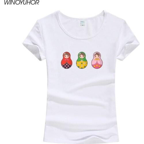 Matryoshka Doll Print T-Shirt Women Summer Fashion Short Sleeve Casual Ladies Tops Cute Girl T-shirt Russian Female Tees