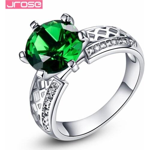 JROSE Wholesale Classic Gorgeous Green & White Cubic Zirconia White Gold Color Ring Size 6 7 8 9 10 Hot Sale Jewelry Gift