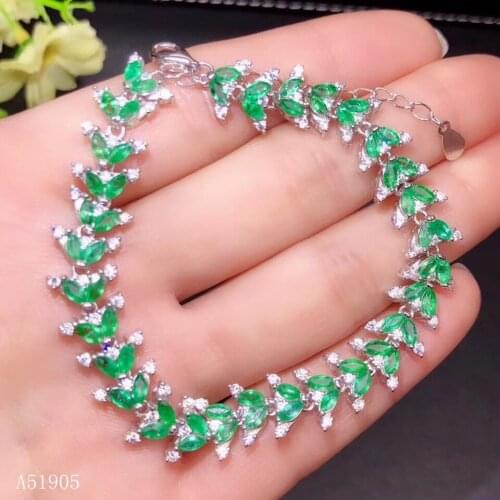 KJJEAXCMY boutique jewelry 925 sterling silver inlaid natural emerald gem women luxury bracelet support detection
