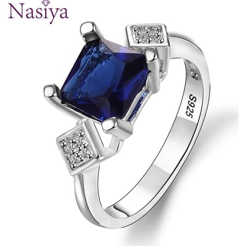 New Square Silver 925 Jewelry Rings Womens Finger Ring With Dark Blue Sapphire Gemstone Zircon Vintage Fine Jewelry Wholesale