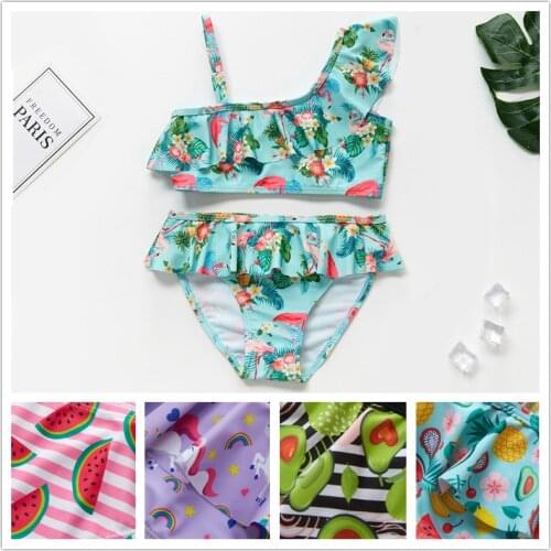Girls Founce Ruffle Bikini Sets Two Piece Swimsuit 3-10 Print Floral Kids Ruffled Trim Bikini