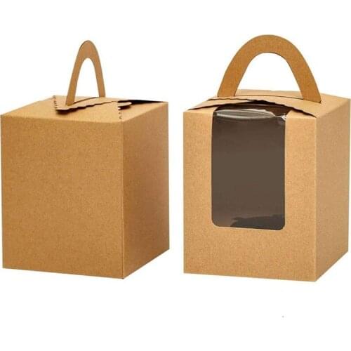 Cupcake Box,50 Single Cake Back Bags,Kraft Paper Pastry Container with Window Insert and Handle,Muffin Cake Back Bag