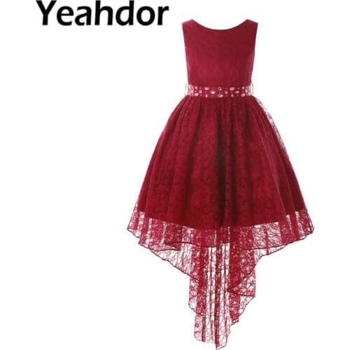 Lace Flower Girl Dresses Girls Party Princess Dress High Low Kids Embroidered Dress for Wedding Party Flower Girls Clothes