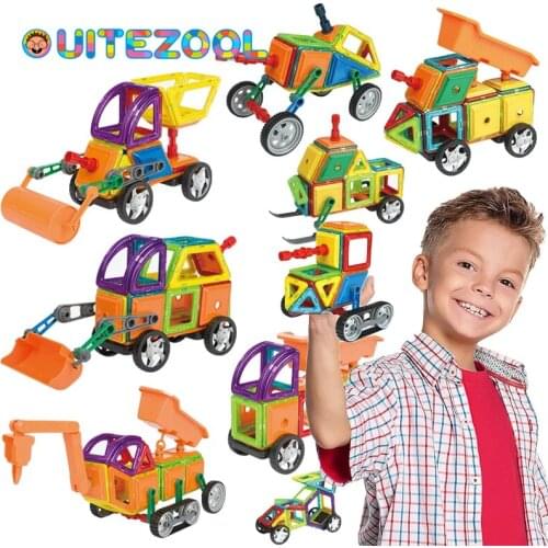 DIY Engineering Vehicle Truck toy Magnetic Building Blocks Toys Educational Kit ABS Magnet Designer Kids for Children Gift