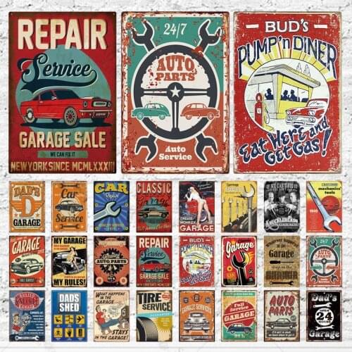 Garage Metal Sign Colorful Plaque Metal Vintage Dads Garage Retro Metal Tin Sign Garage Car Repair Poster Metal Wall Art Decor