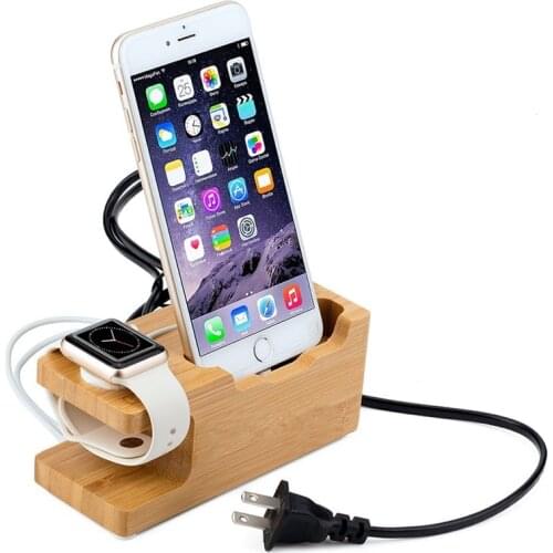 Multifunction 3 USB Port Charger Mount Bamboo Wood Charger Stand For Samsung iPhone Huawei Charging Dock for iWatch Apple Watch