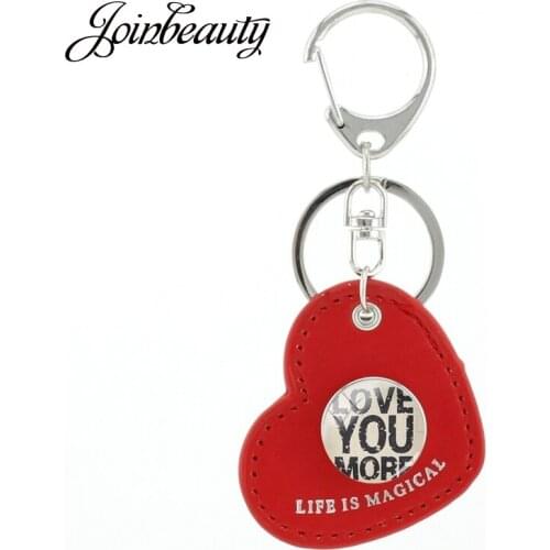 JOINBEAUTY Expressing Love You Letter Snap Buttons Fashion Keyrings Red Love Heart Shape PU Leather Keychain Short Sentence A513