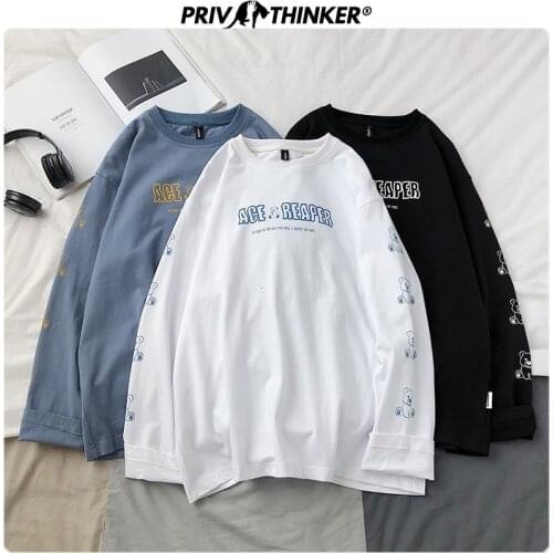 Privathinker Harajuku Print Spring Men TShirts 2020 3 Colors Casual Long Sleeve Male Tees Korean Oversize Unisex Mens T-shirts