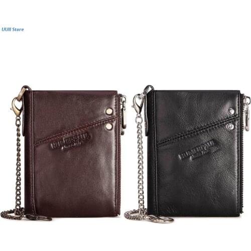 Mens RFID Blocking PU Leather Bifold Wallet Business Purse Anti Theft Chain