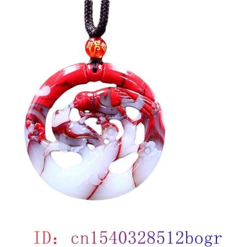 Jade Bird Pendant Necklace Red White Jewelry Fashion Gifts Jadeite Carved Amulet Chinese Charm Double sided Lovebirds Natural