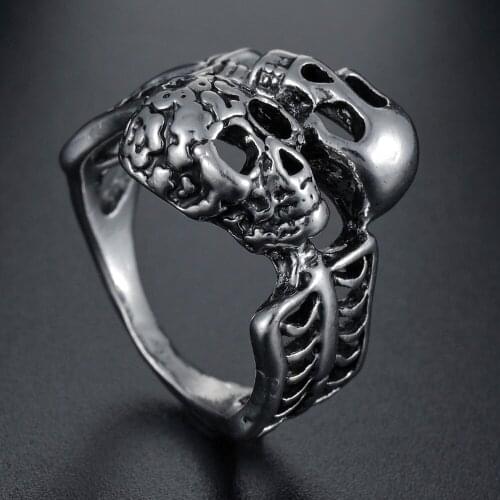 Punk Retro Skeleton Skull Opening Ring For Men Women Fashion Hip Hop Party Ring Accessories Creative Halloween Jewelry Gift