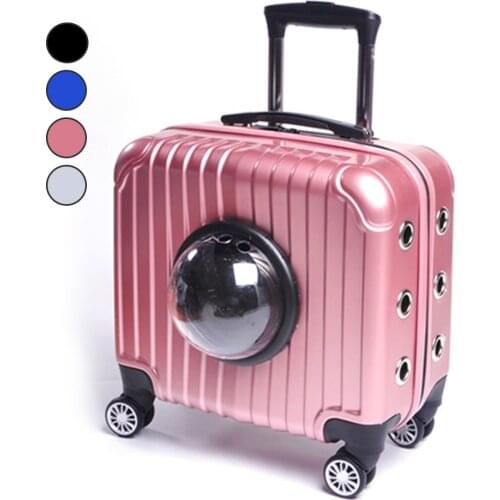 ABS Pet Dog Cat Carrier Trolley Case Space Capsule Travel Bags For Small Dogs Puppy Stroller Car Travel Accessories