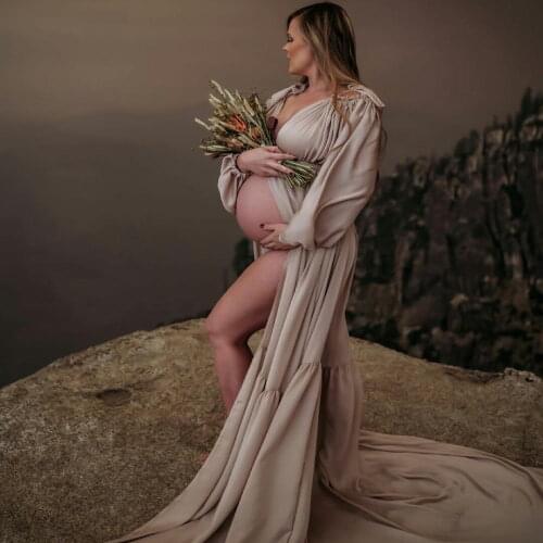 Ruffled Long Sleeves Maternity Dresses A Line Maternity Gown for Photoshoot Boudoir Lingerie Robe Bathrobe Nightwear Babydoll