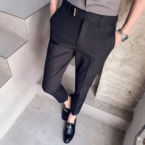 Striped mens pants, formal wedding pants, street clothes, office and social media casual pants