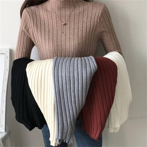 Half turtleneck pullovers elastic Slim Ladies sweater Women Elastic Stretched Jumpers Autumn Winter Basic Khaki knit Tops H670