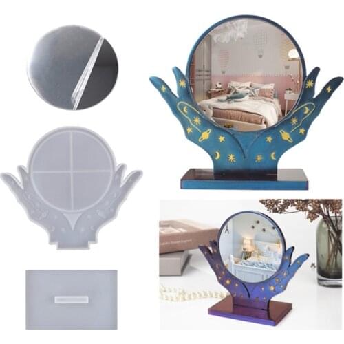 DIY Crystal Epoxy Resin Mold Hand Shaped Makeup Mirror Desktop Silicone Mould For Resin