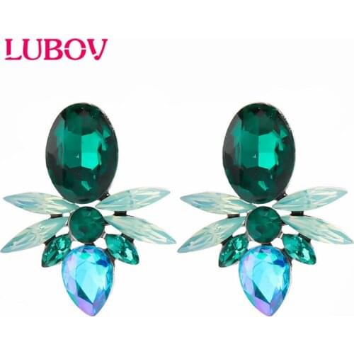 LUBOV 4 Colors Colorful Flower Stud Earrings Acrylic Crystal Stone Women Piercing Earrings Trendy Wedding Jewelry Christmas Gift
