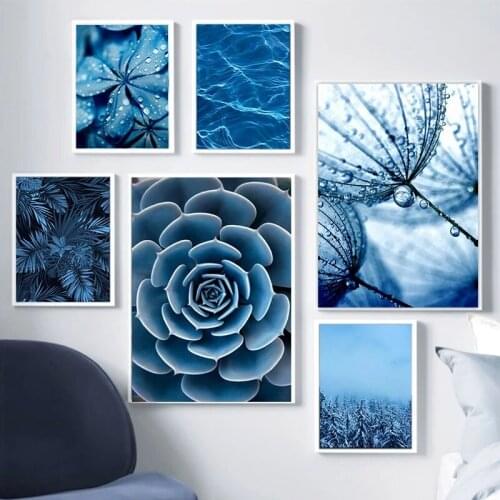 Nordic Monstera Leaves Wall Art Canvas Painting Blue Dandelion Succulents Poster And Print Wall Pictures For Living Room Decor