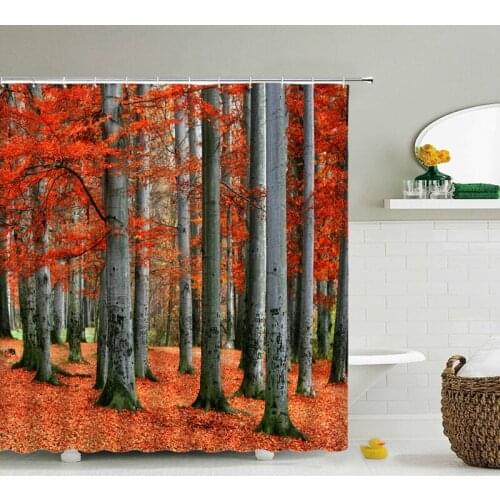 Modern 3D Printing Forest Shower Curtain Green Plant Tree Landscape Shower Curtain with Hook Bathroom Scenery Only Mat Curtain