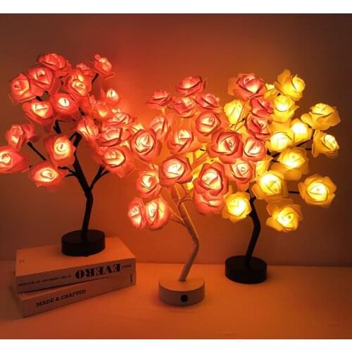 LED Table Lamp Rose Flower Tree USB Night Lights Home Decoration LED Table Lights Christmas Wedding Party Bedroom Desktop Decor