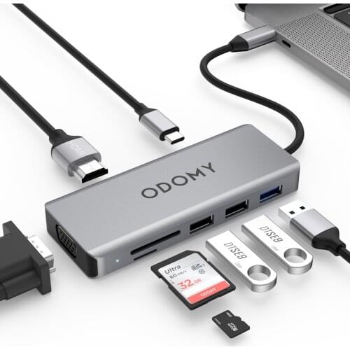 Type-C Adapter Multi-port 9 in 1 USB C Hub with 3.5mm Audio HDMI LAN TF\SD Slot USB 3.0 2.0 for iPhone Macbook Huawei Samsung