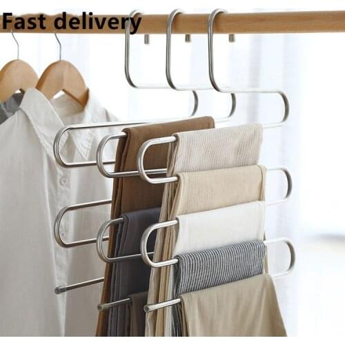 5 layers S Shape Clothes Hangers Stainless Steel Multi-functionHangers Pants Tie Storage Cloth Rack Storage Closet Organizer