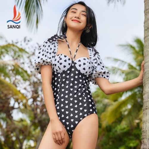 SANQi female siamese triangle swimsuit womens hot springs sweet and sexy slim covering belly leisure one-piece swimwear