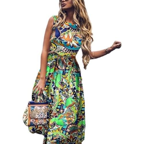 Ladies Sleeveless Dress Comfortable Printed Tie Dye Sleeveless Commuter Casual Skirt Bohemian Skirt New