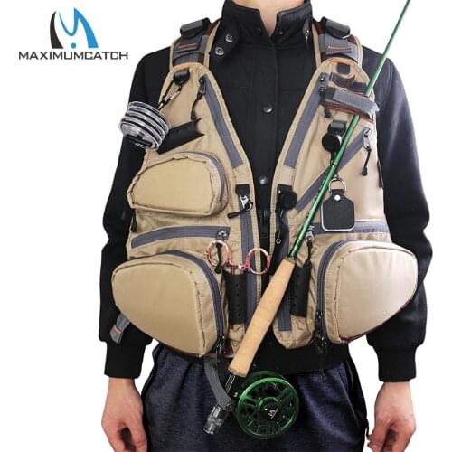 Maximumcatch Fly Fishing Vest Pack Adjustable Mesh Vest Jacket Multifunction Pocket Outdoor