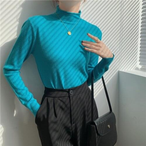 Candy Colors 2021 Winter Knitwear Turtleneck Solid Long Sleeve Knitted Pullovers Tops Tees Stretch Slim Mom Autumn Sweaters S091