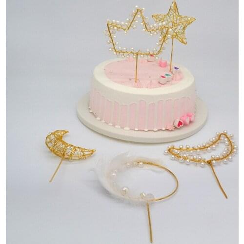 Gold Crown Carousel Star Moon Cake Decoration Happy Birthday Cake Topper Round Baking Decorating Party Supplies Lovely Gift