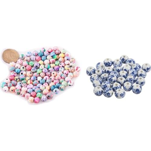 100 Pcs Beads Jewelry Accessory & 30 Pcs Flower Pattern Round Ceramic Beads