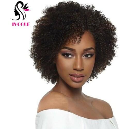 Afro Kinky Curly Human Hair Wig with Bangs Short Scalp Top Wig Bob Mongolian Remy Full Machine Wig Silk Base Natural Black