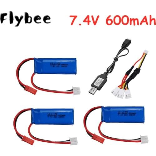 Lipo Battery for WLtoys K969 K979 K989 K999 P929 P939 RC Car Parts 2s 7.4V 600mAh Battery and USB Charger Set