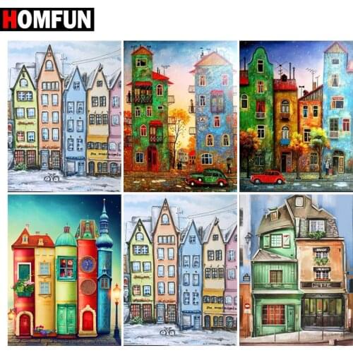 HOMFUN Diamond Painting Cross Stitch "Colorful house landscape"5D DIY Diamond Embroidery Full Square/round Rhinestone Of Picture