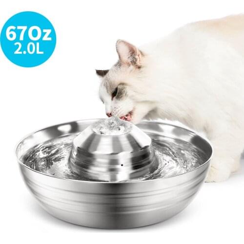2L Automatic Cat Fountain Water Drinking Feeder Bowl Stainless Pet Dog Cat Mute Water Dispenser Mute 67oz Quiet Filteration