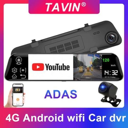 TAVIN 4G Dash Cam Android 8.1 Rearview mirror Car dvr 12 Inch Touch Screen HD 1080P wifi Video recorder GPS ADAS car camera
